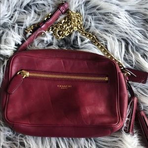 Gold and maroon Coach crossbody